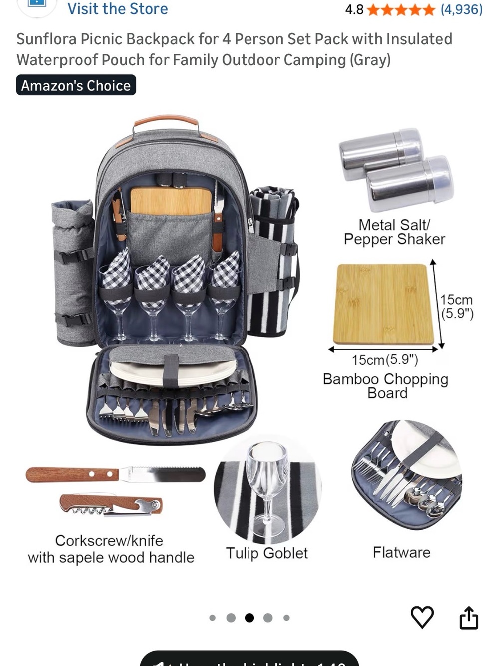 Gray Picnic Backpack - Insulated 4-Person Set